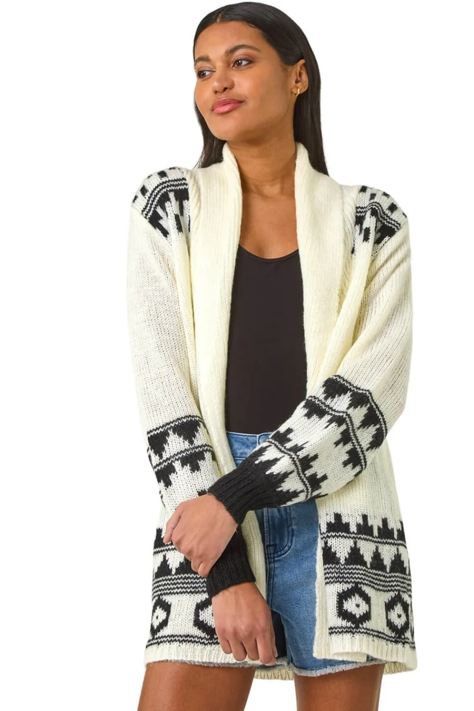 Tops>Roman Patterned Knit Cardigan Ivory