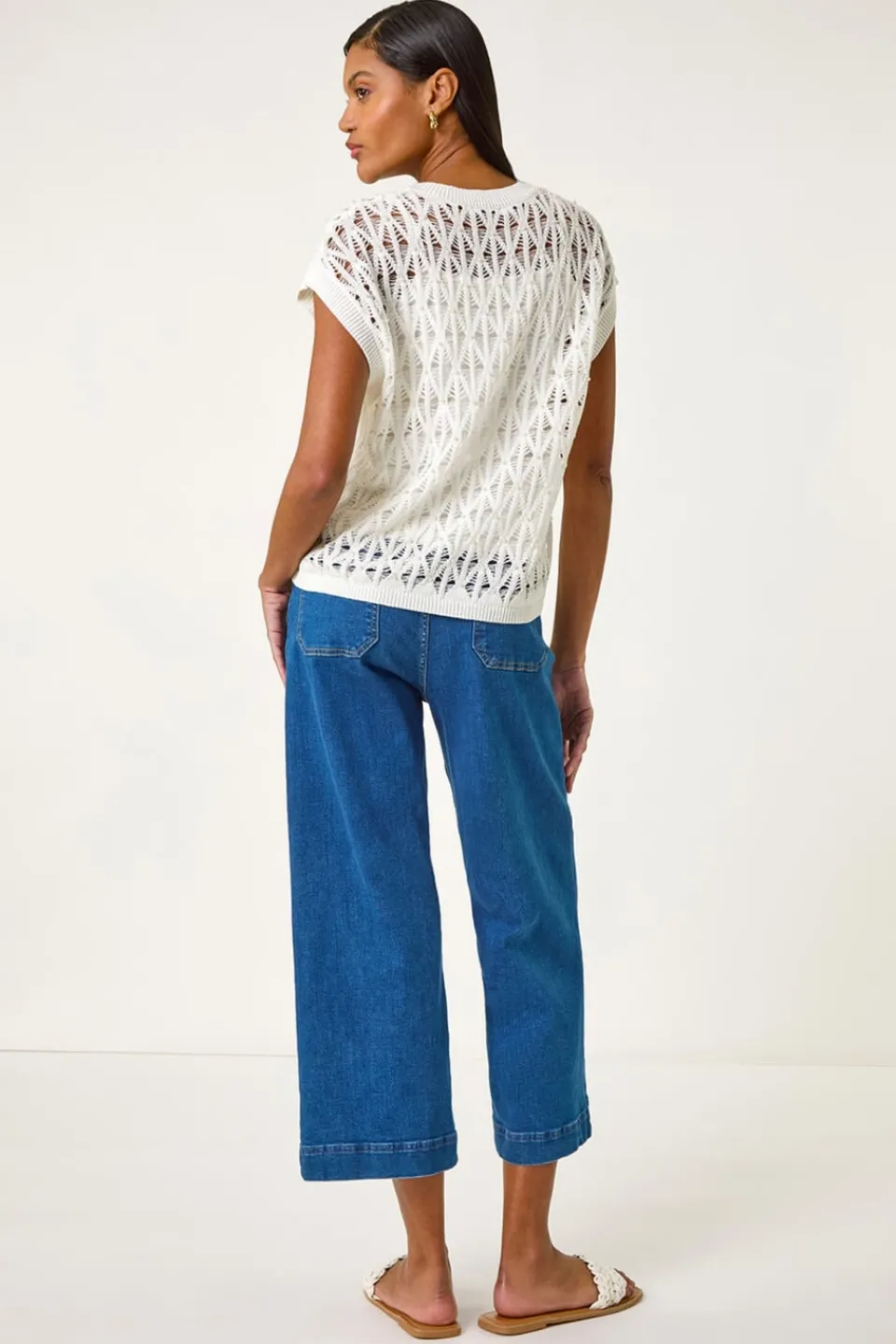 Tops>Roman Ivory Pearl Double Layer Knit Top