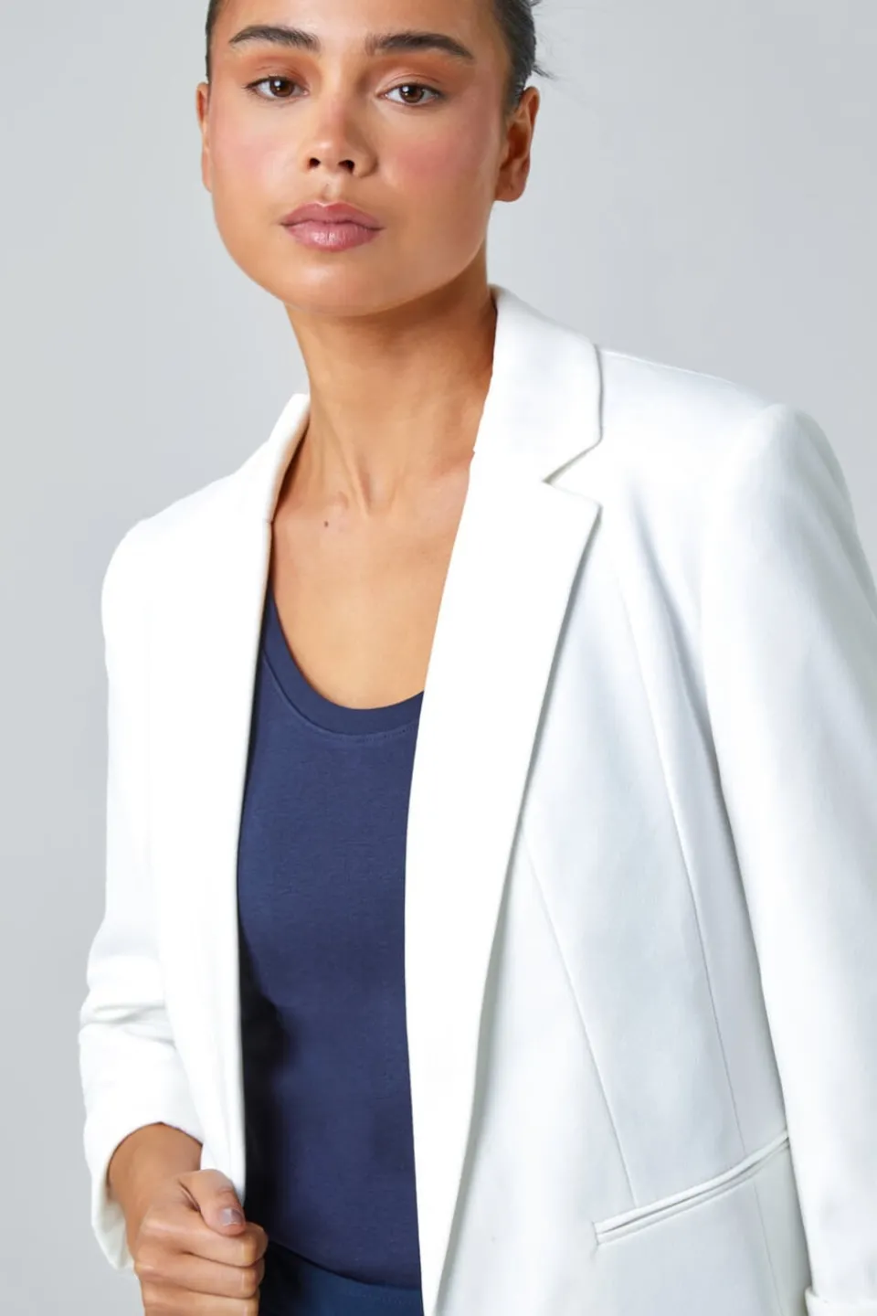 Coats & Jackets>Roman Ivory Petite Classic Stretch Blazer