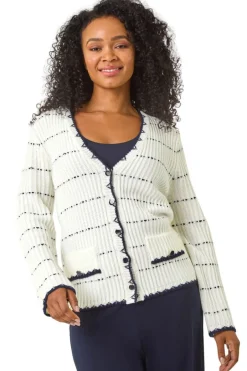 Tops>Roman Ivory Petite Contrast Stitch Cardigan