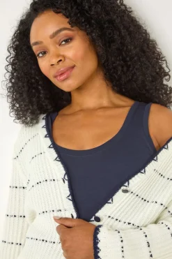 Tops>Roman Ivory Petite Contrast Stitch Cardigan