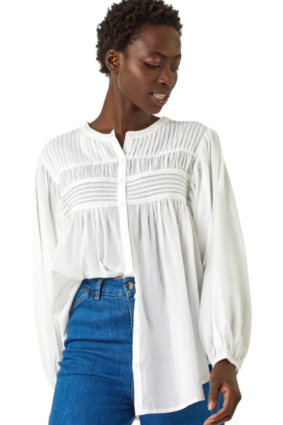 Tops>Roman Ivory Pleat Detail Button Through Blouse
