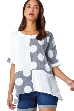 T-Shirts>Roman Ivory Spot Print Oversized Cotton Tee