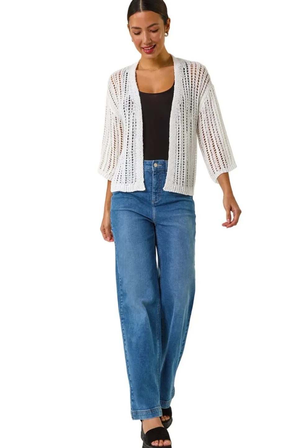Tops>Roman Ivory Stitch Detail Knit Cardigan