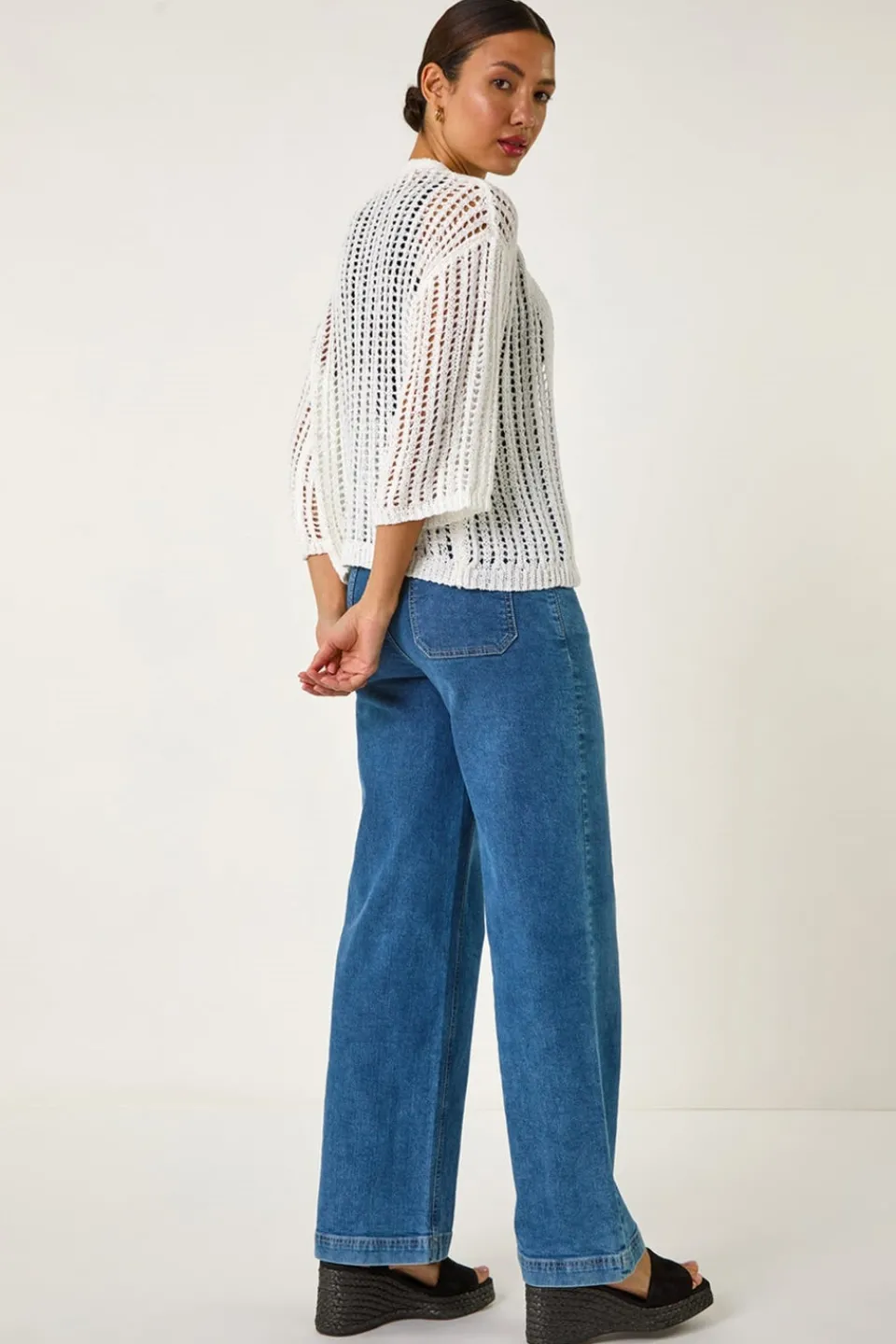 Tops>Roman Ivory Stitch Detail Knit Cardigan