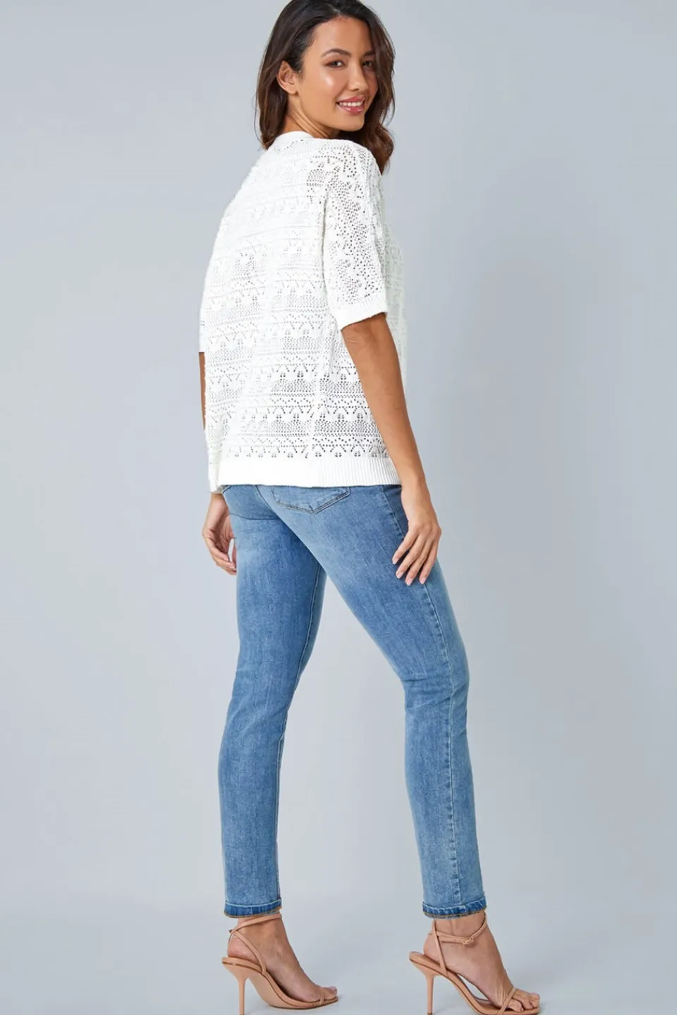 Knitwear>Roman Ivory Stitch Detail Knit Cardigan