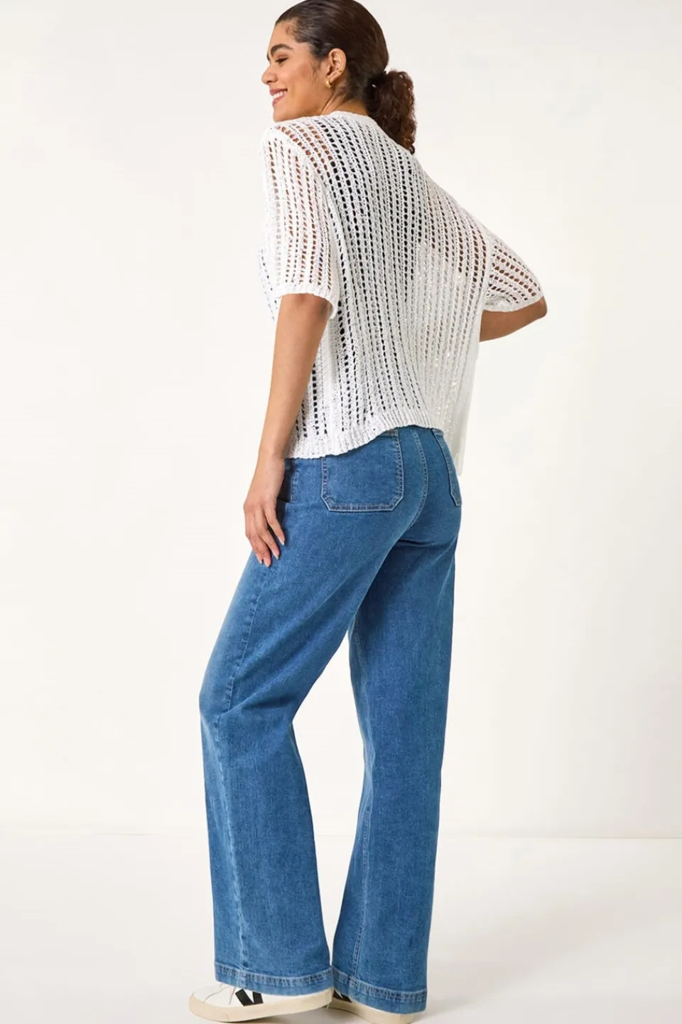 Tops>Roman Ivory Stitch Short Sleeve Knit Cardigan