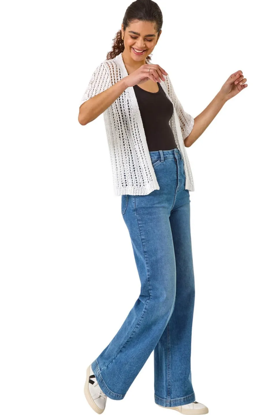 Tops>Roman Ivory Stitch Short Sleeve Knit Cardigan