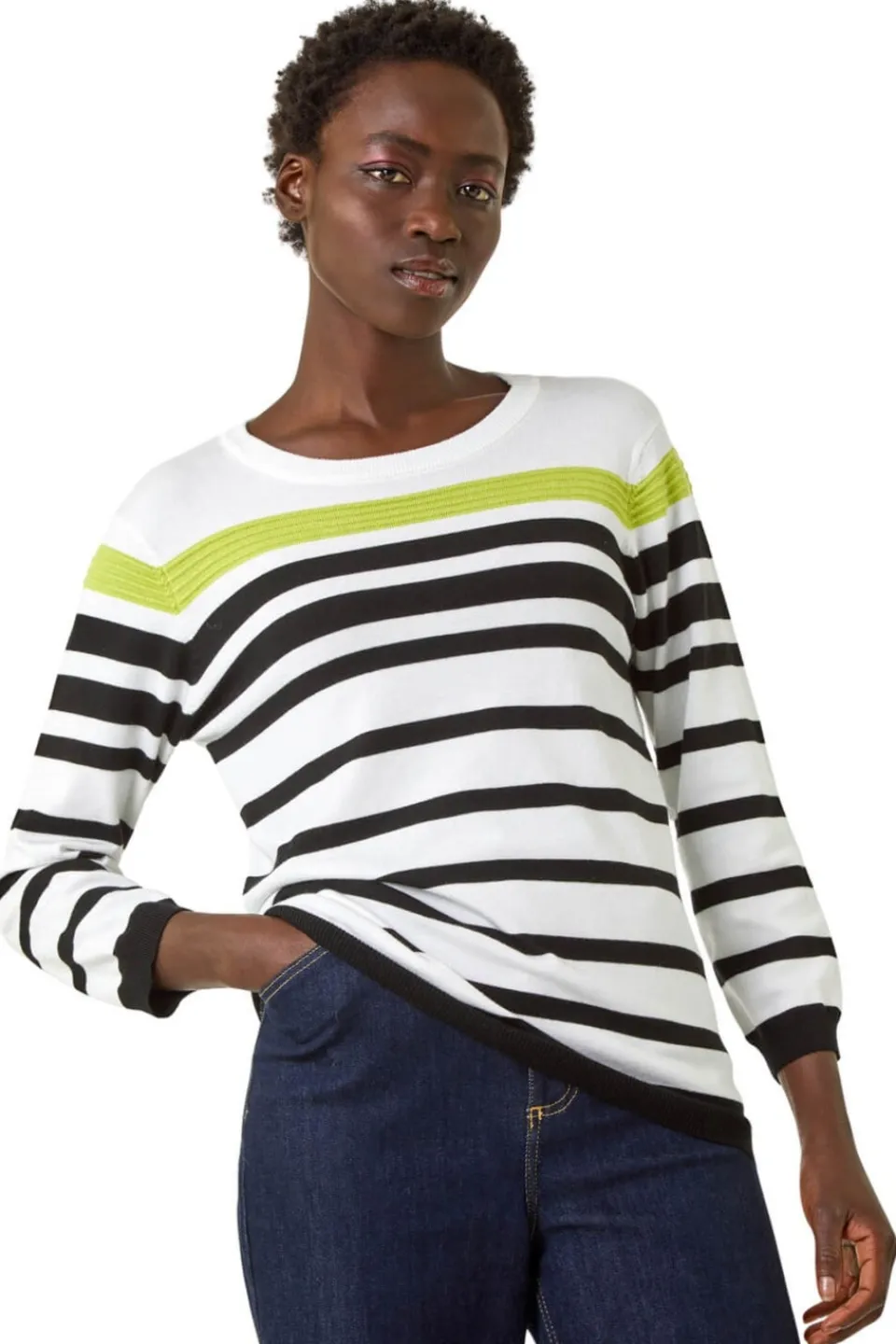 Tops>Roman Ivory Stripe Print Colour Knit Jumper