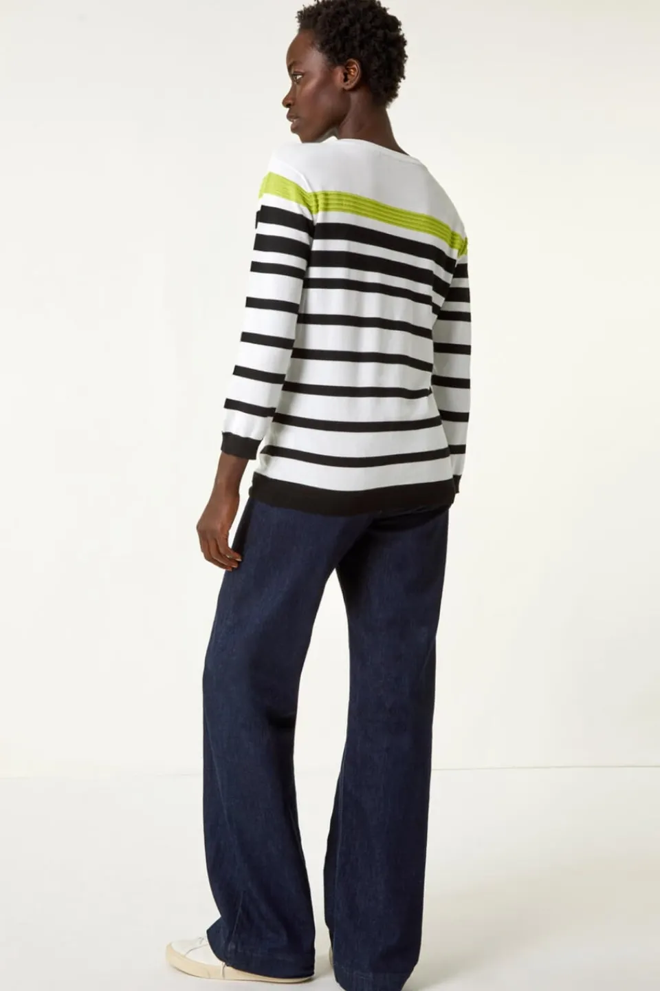 Tops>Roman Ivory Stripe Print Colour Knit Jumper