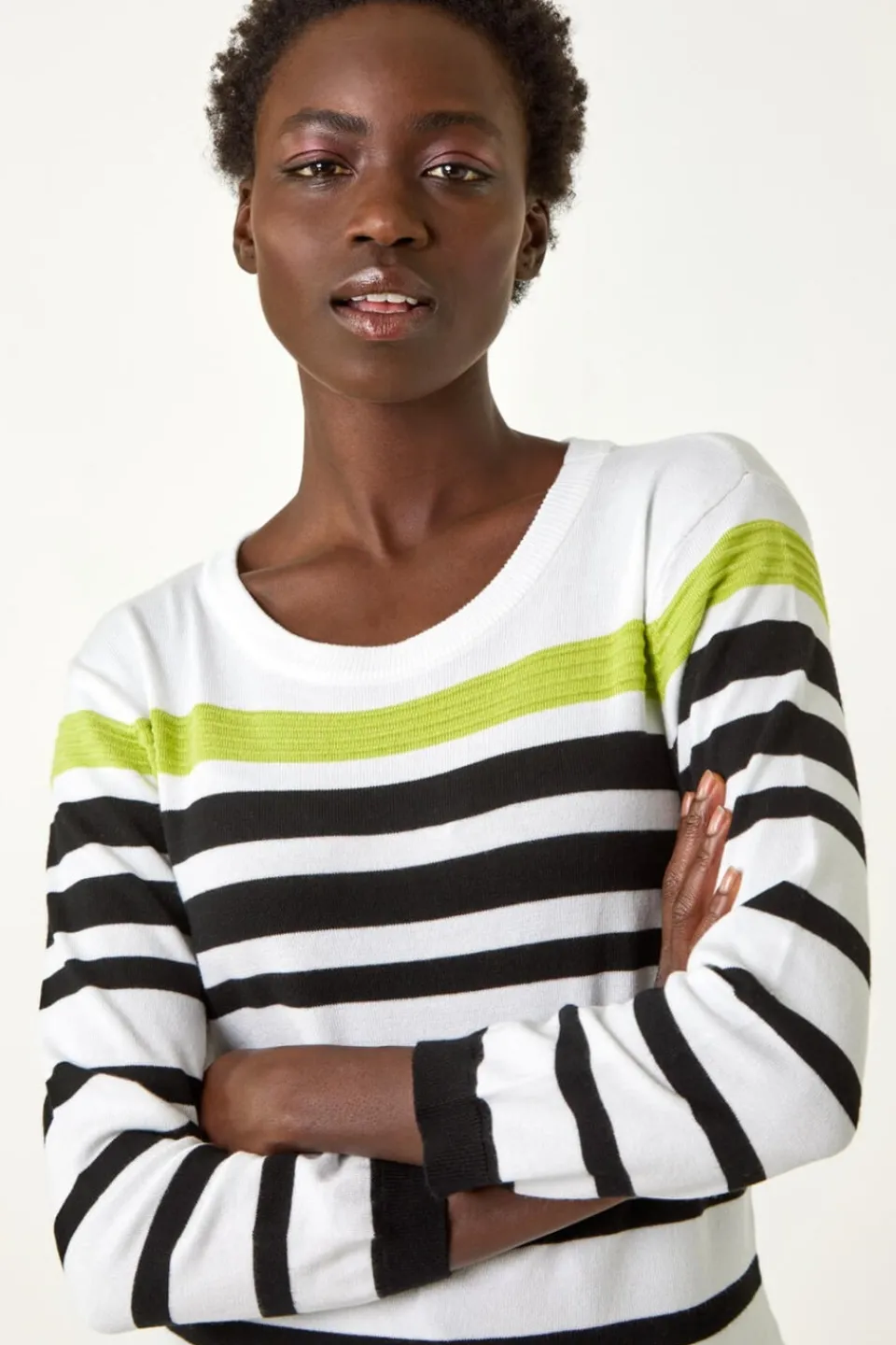 Tops>Roman Ivory Stripe Print Colour Knit Jumper