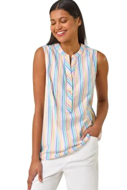 Tops>Roman Ivory Stripe V-Neck Vest Top