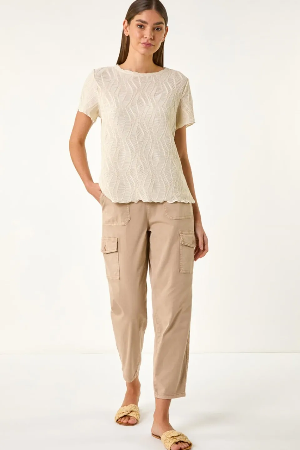 T-Shirts>Roman Ivory Textured Short Sleeve T Shirt