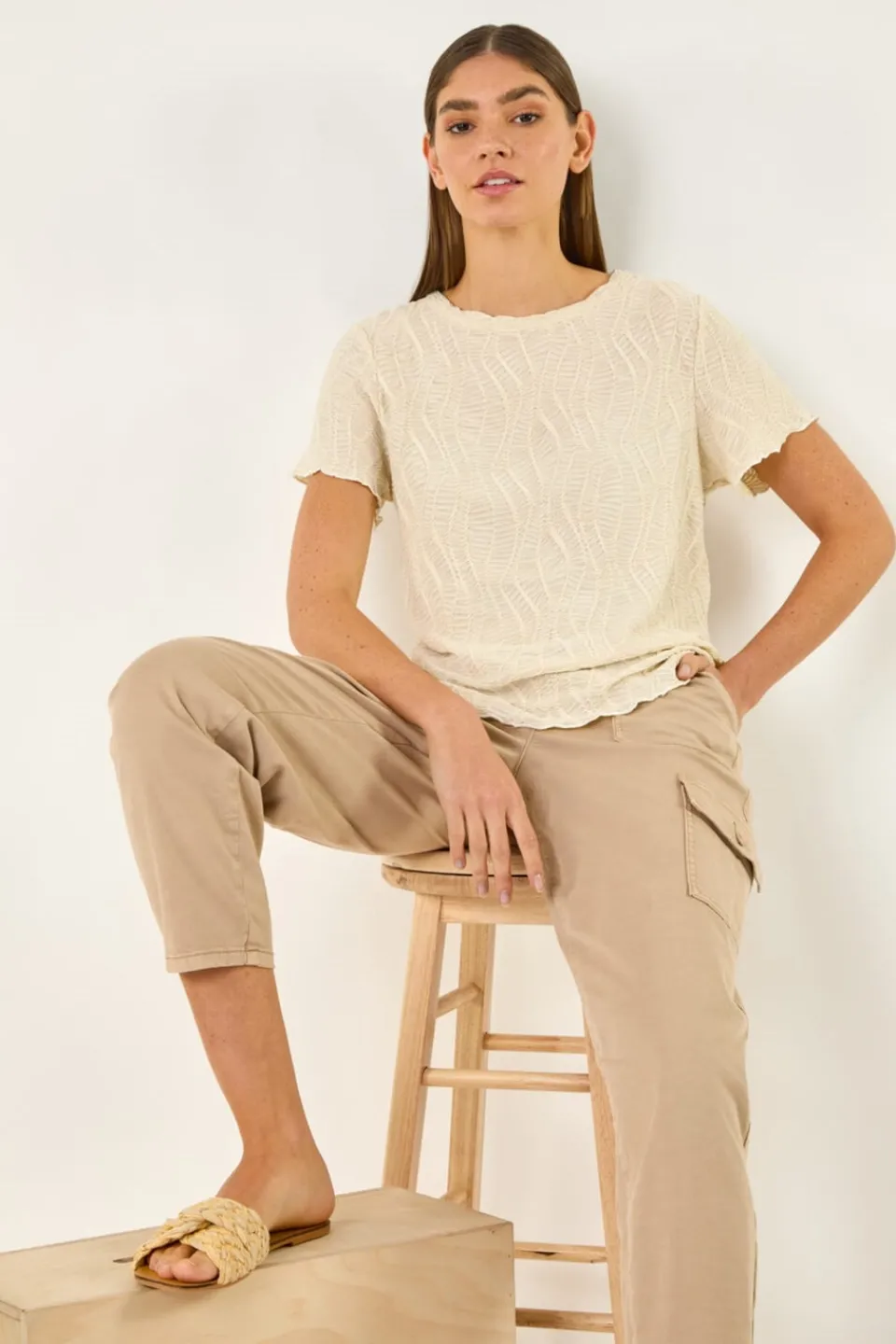 T-Shirts>Roman Ivory Textured Short Sleeve T Shirt