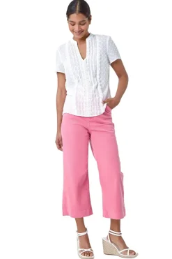 Tops>Roman Ivory Textured Spot Lace Trim Top