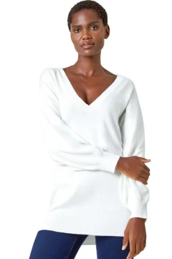 Tops>Roman V-Neck Stretch Jumper Ivory
