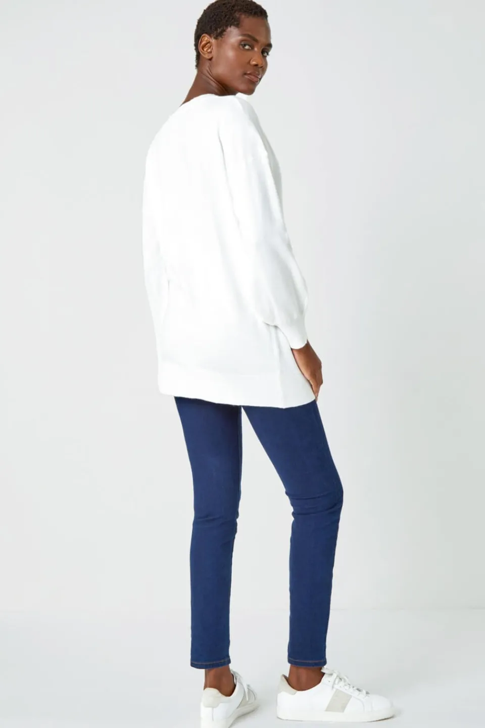 Tops>Roman V-Neck Stretch Jumper Ivory