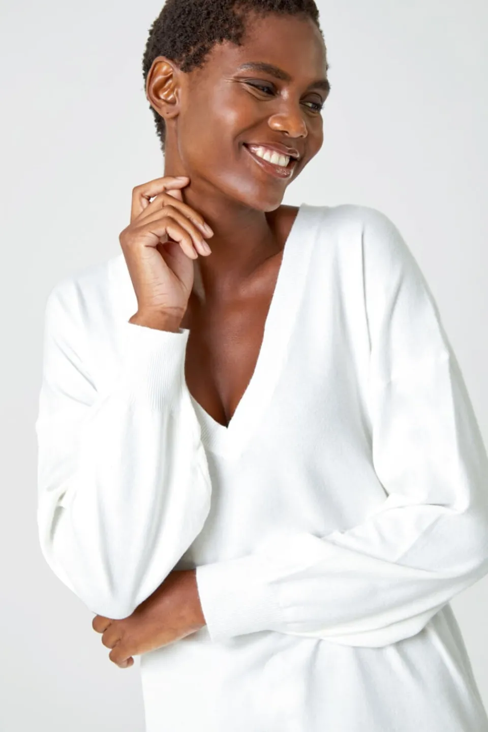 Tops>Roman V-Neck Stretch Jumper Ivory