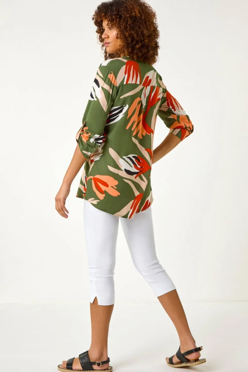 Tops>Roman Khaki Abstract Print Pleat Detail Top
