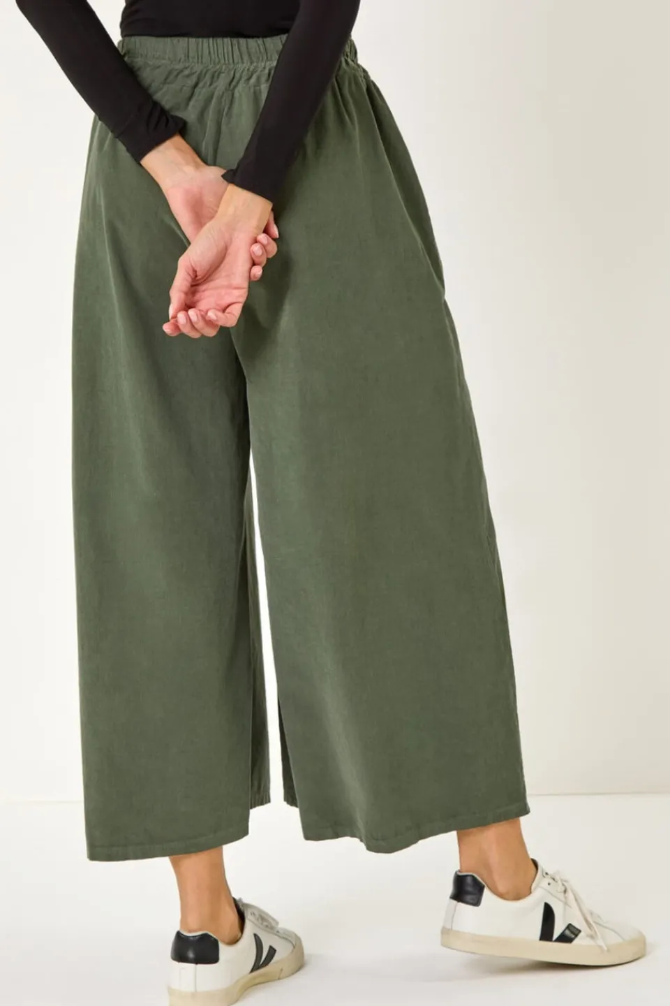 Trousers>Roman Baby Cord Wide Leg Culotte Khaki