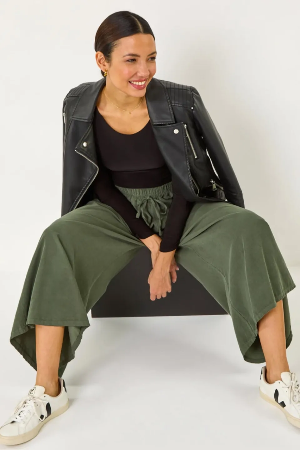 Trousers>Roman Baby Cord Wide Leg Culotte Khaki