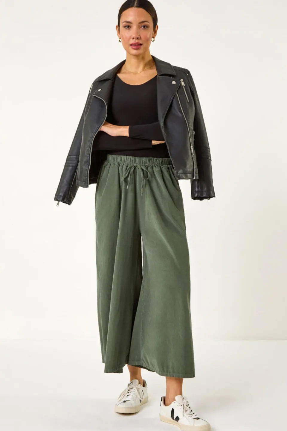 Trousers>Roman Baby Cord Wide Leg Culotte Khaki
