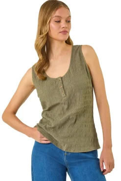 Tops>Roman Khaki Buttoned Stretch Vest Top