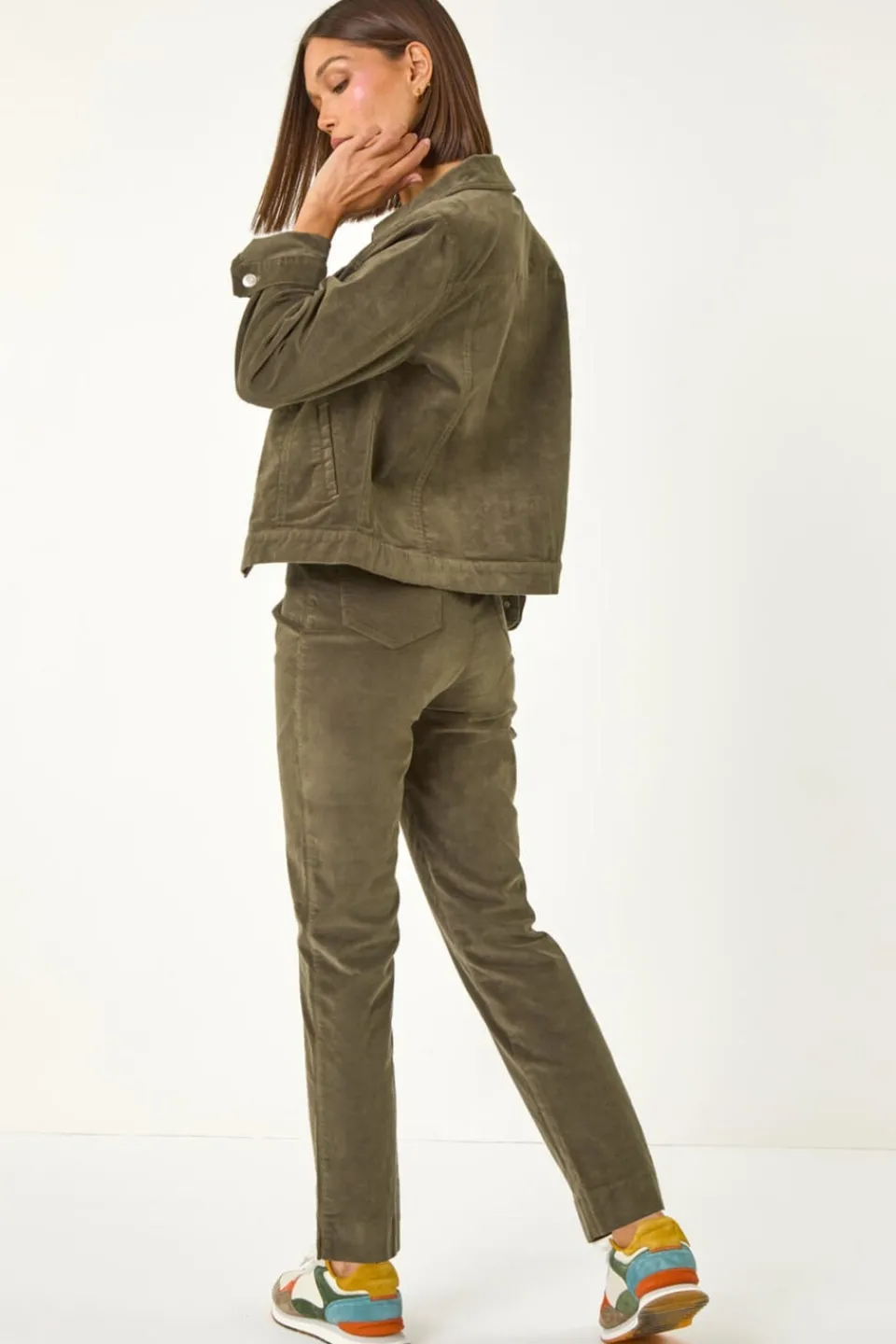 Coats & Jackets>Roman Corduroy Pocket Detail Stretch Jacket Khaki