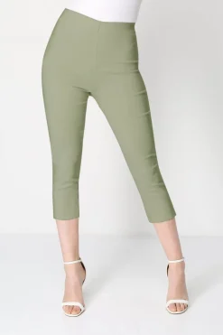 Trousers>Roman Cropped Stretch Trouser Capri Summer Leggings 3/4 Pedal Pushers Khaki