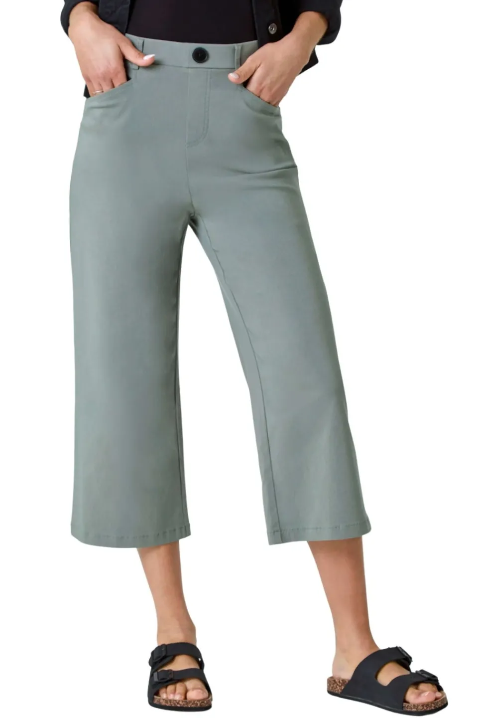 Trousers>Roman Khaki Cropped Stretch Culotte