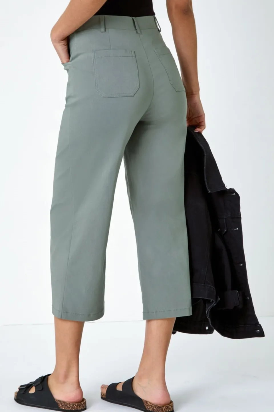 Trousers>Roman Khaki Cropped Stretch Culotte