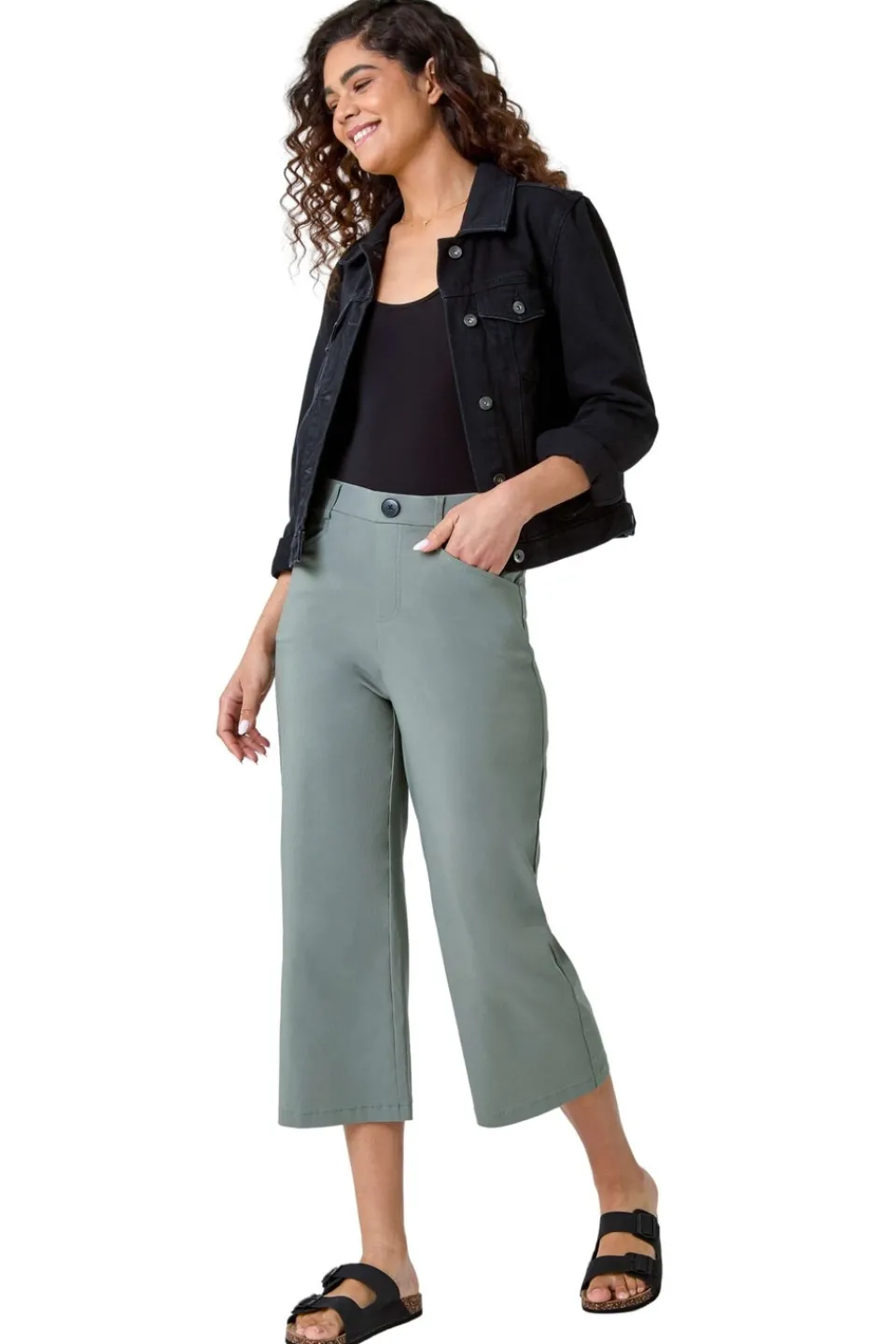 Trousers>Roman Khaki Cropped Stretch Culotte