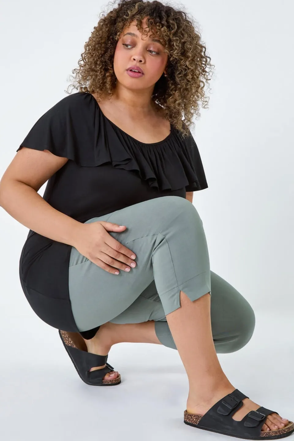 Trousers>Roman Khaki Curve Cropped Stretch Trouser