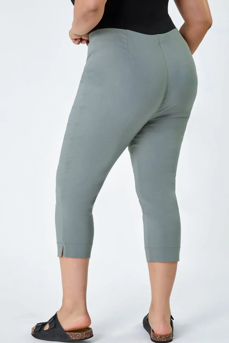 Trousers>Roman Khaki Curve Cropped Stretch Trouser
