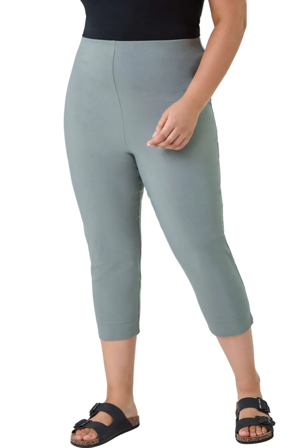 Trousers>Roman Khaki Curve Cropped Stretch Trouser