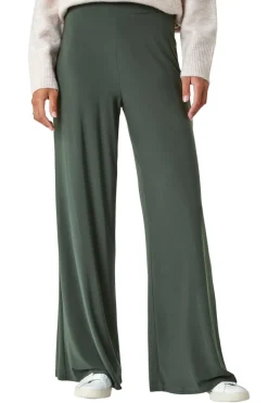 Trousers>Roman Elastic Waist Wide Leg Stretch Trousers Khaki