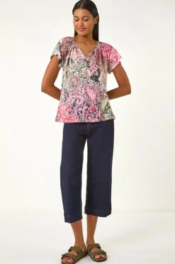 Tops>Roman Khaki Paisley Print V-Neck Raglan Top