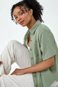 Tops>Roman Petite Button Up Pocket Shirt Khaki