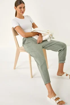Trousers>Roman Khaki Seam Detail Cropped Stretch Trouser