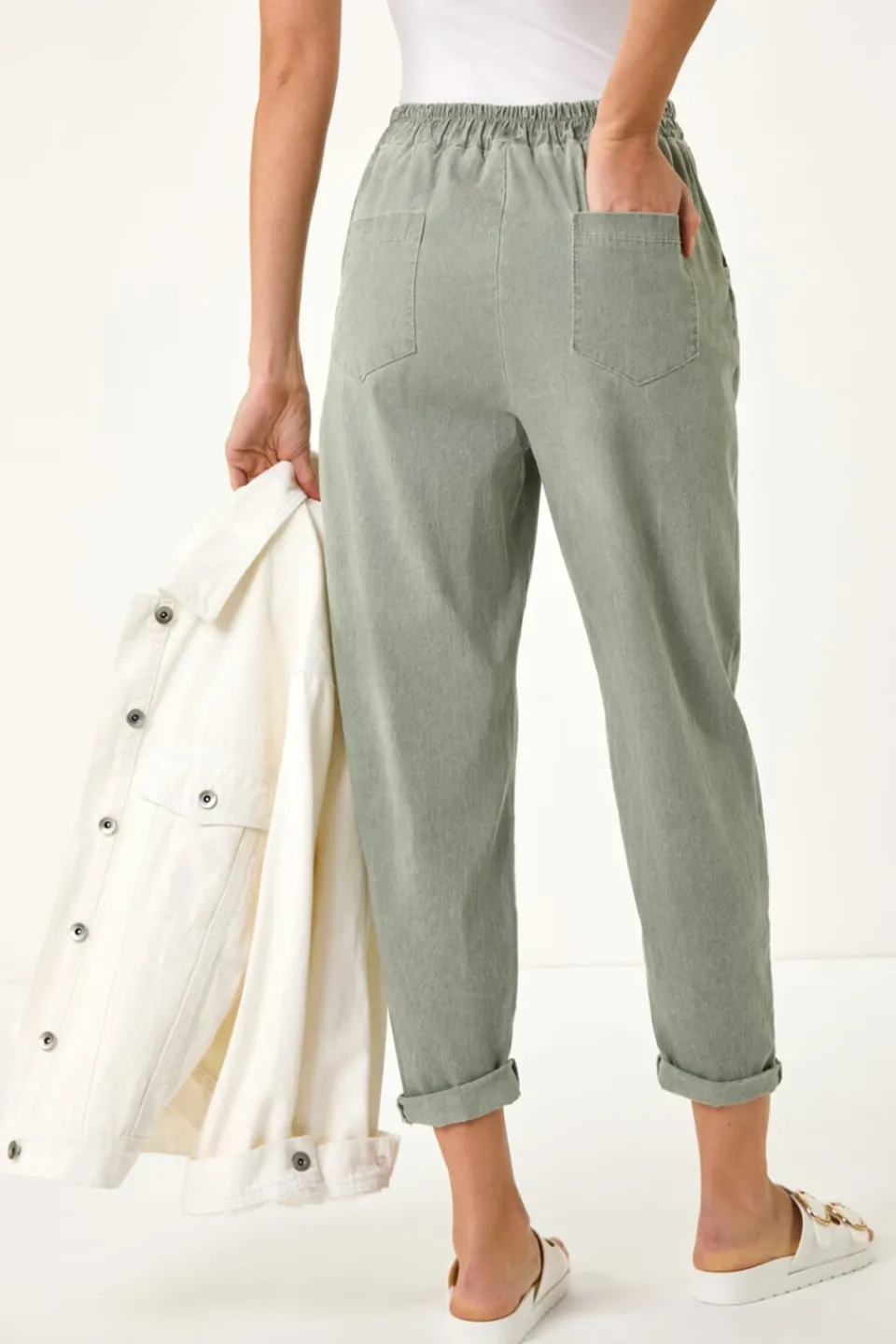 Trousers>Roman Khaki Seam Detail Cropped Stretch Trouser