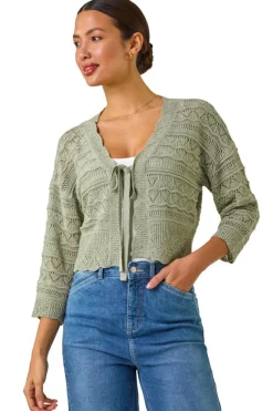 Tops>Roman Khaki Textured Scallop Shrug