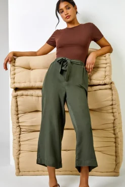 Trousers>Roman Waist Tie Detail Culottes Khaki