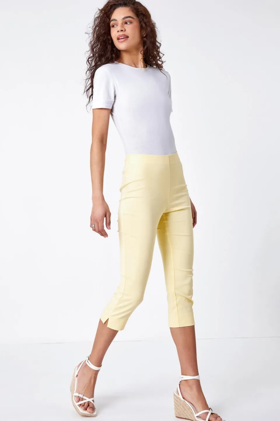 Trousers>Roman Cropped Stretch Trouser Capri Summer Leggings 3/4 Pedal Pushers Lemon