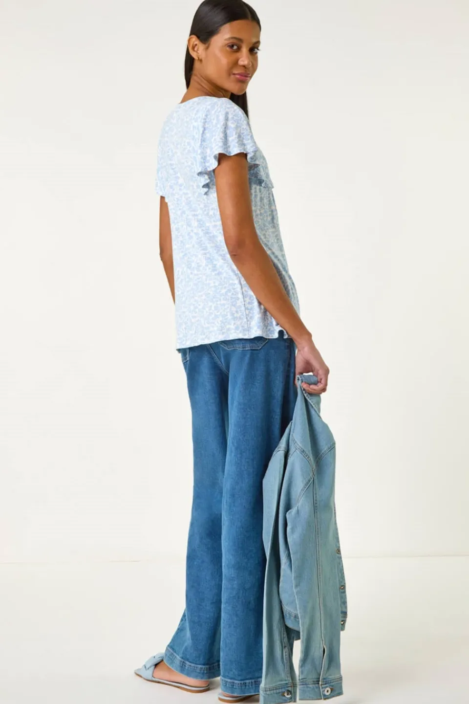 T-Shirts>Roman Light Blue Angel Frill Sleeve T-shirt