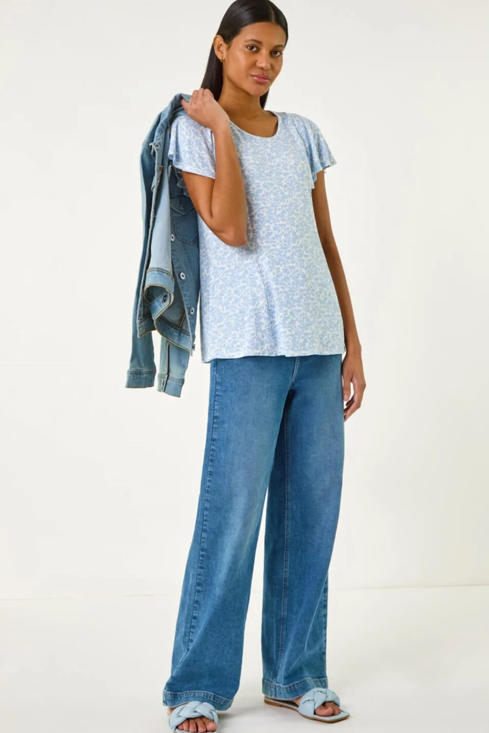 T-Shirts>Roman Light Blue Angel Frill Sleeve T-shirt