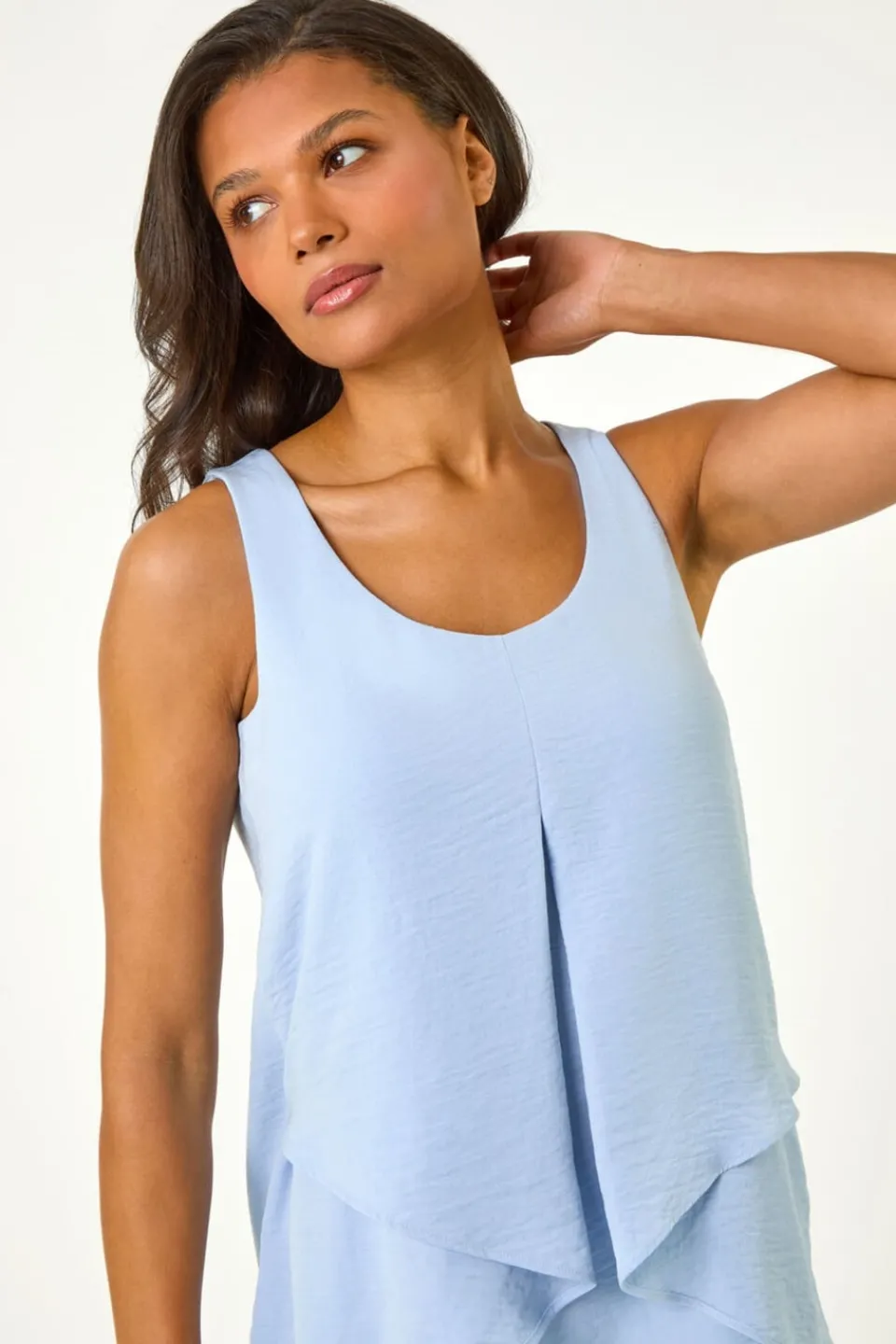 Tops>Roman Light Blue Asymmetric Sleeveless Vest Top