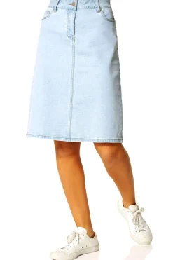 Skirts>Roman Light Blue Cotton Denim Stretch A line Skirt LightBlue