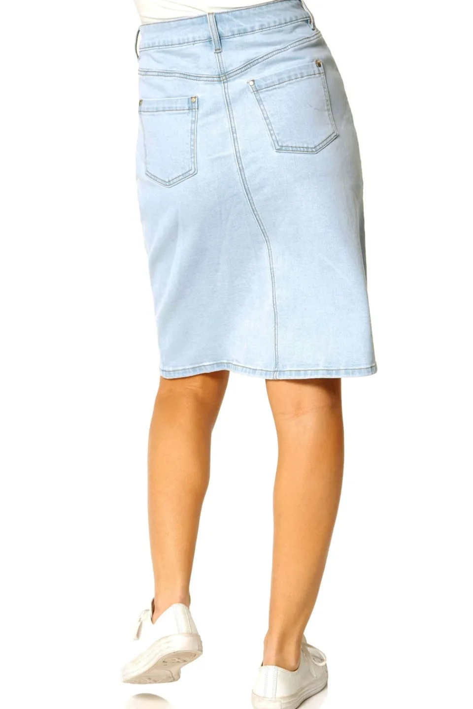 Skirts>Roman Light Blue Cotton Denim Stretch A line Skirt LightBlue