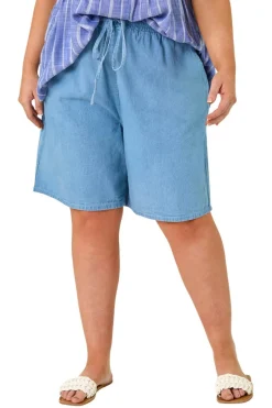 Shorts>Roman Light Blue Curve Tie Waist Denim Short