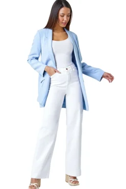 Coats & Jackets>Roman Light Blue Longline Blazer Jacket